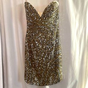 Authentic SCALA Short strapless gold/silver Sequin dress with back zipper size 4